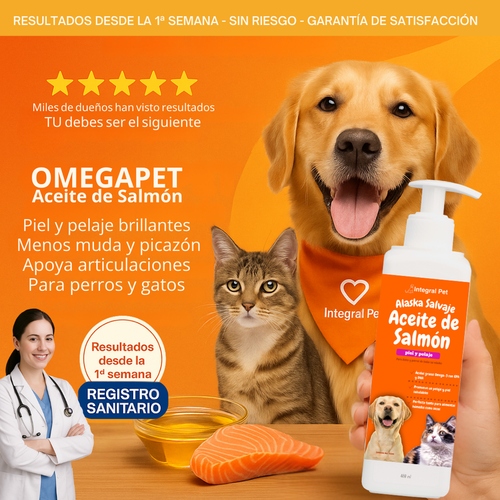 OmegaPet™-Nutrición Premium con Omega 3 para piel, pelaje y articulaciones saludables-100% Natural